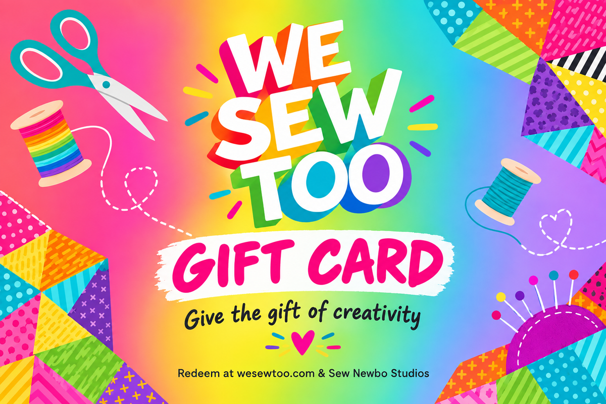 Rainbow We Sew Too gift card design