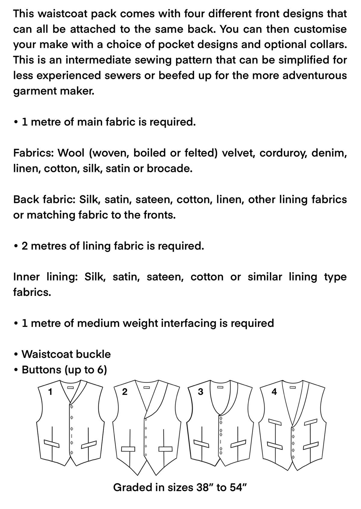 Waistcoat collection sewing pattern