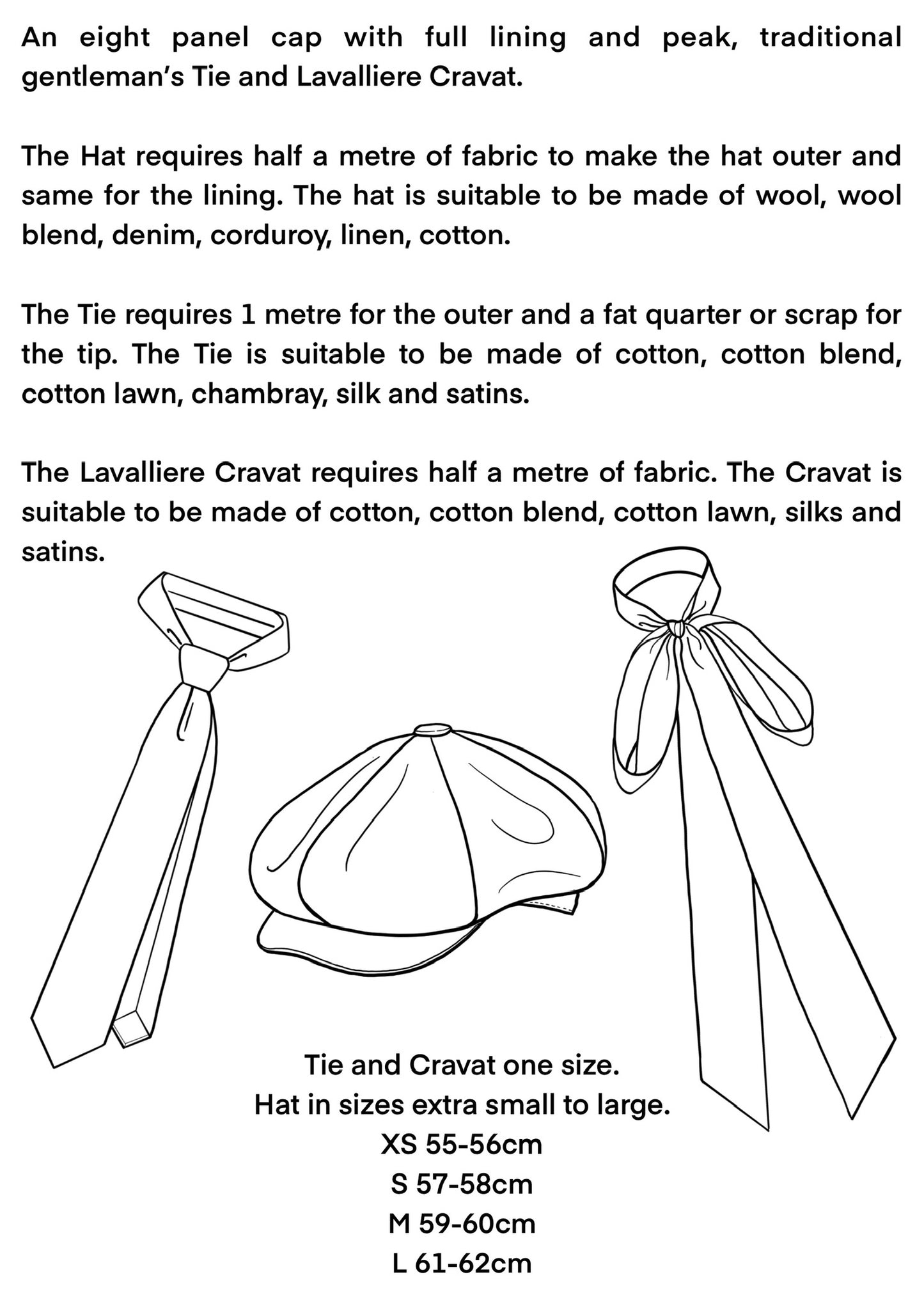 Baker boy, Gentlemens tie &amp; Lavalliere Cravat Sewing Pattern