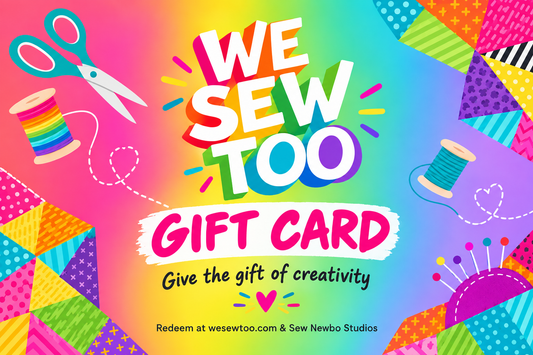 Rainbow We Sew Too gift card design